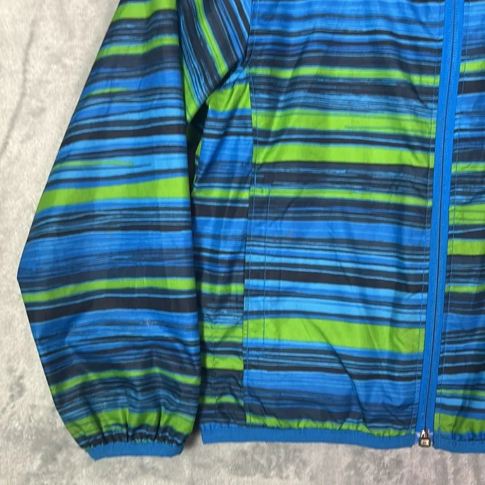 Columbia Green Blue Striped Hooded Lightweight Jacket With Pocket Size XXS (4/5)
